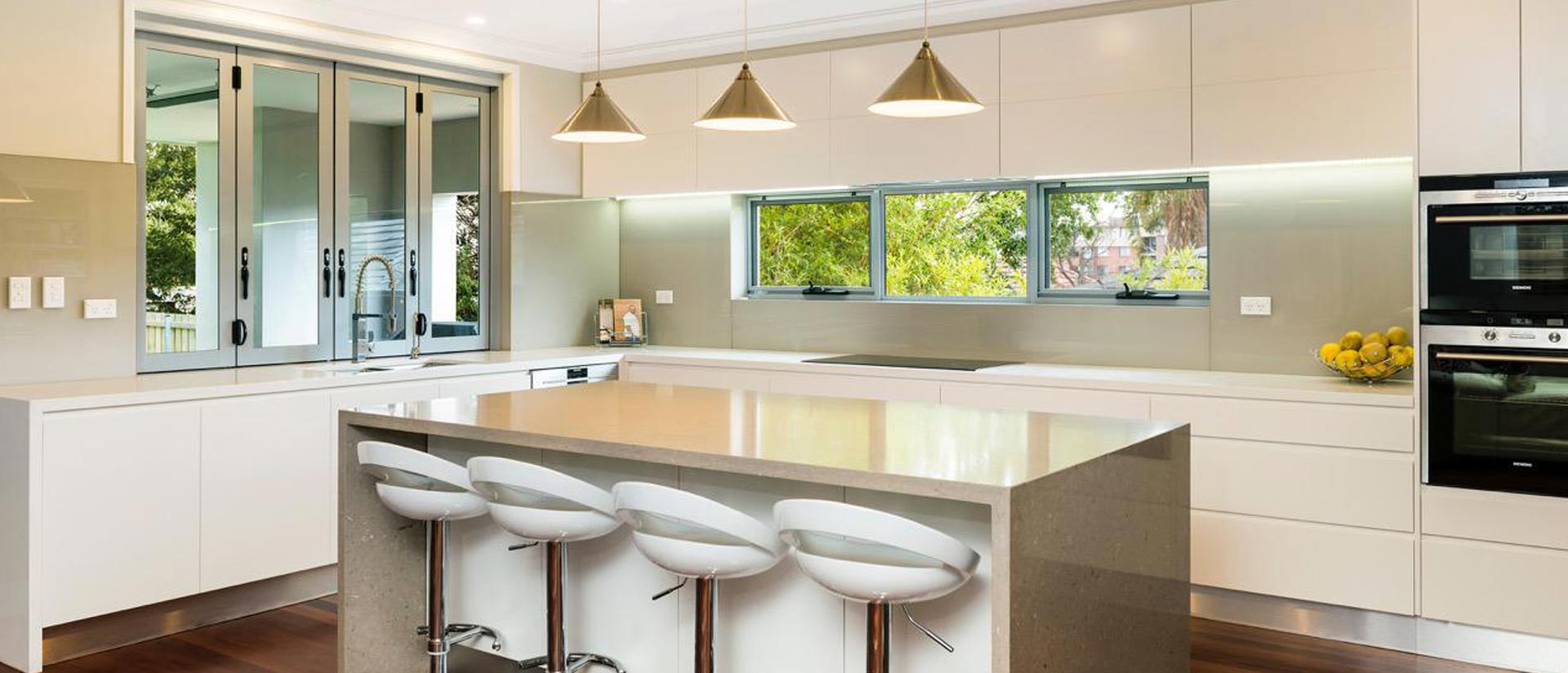 coastal hamptons style kitchen recently installed in Narrabeen