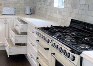Crisp white shaker cabinetry with matt finish in Castle Hill kitchen remodel