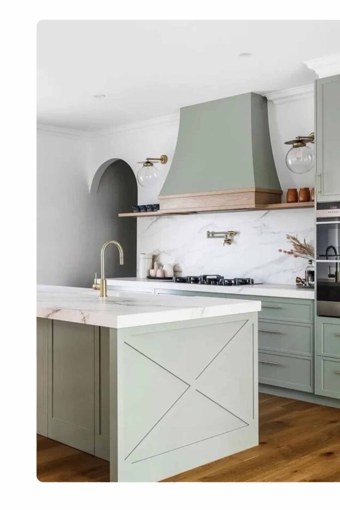 Classic kitchen layout Sydney with shaker cabinetry and marble benchtop by Badel Kitchens