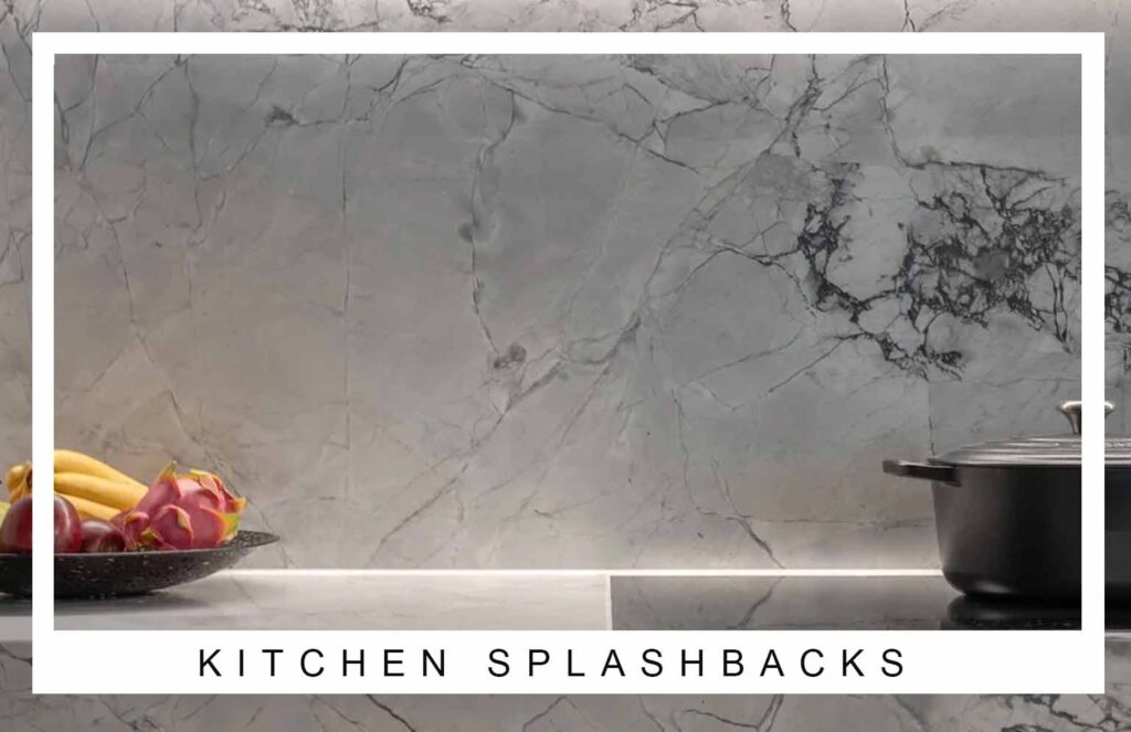 Marble kitchen splashback Sydney — elegant stone splashback with natural grey veining and seamless finish.